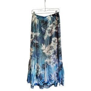 New Directions Blue Floral Maxi Skirt XL Elastic Waist Flowy Boho Spring Resort
